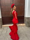 Vestido Flamenca Mangas Encaje Rojo