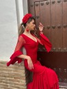 Vestido Flamenca Mangas Encaje Rojo