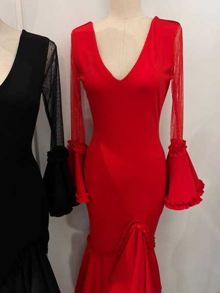Vestido Flamenca Mangas Encaje Negro