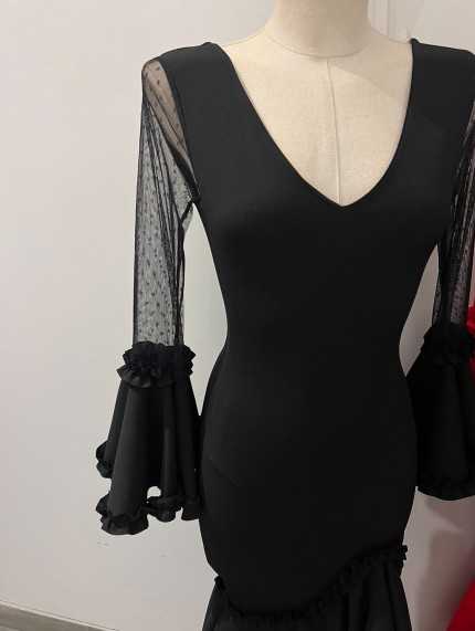 Vestido Flamenca Mangas Encaje Negro
