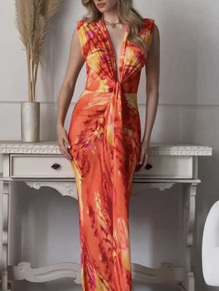 Vestido Velar Estampado Naranja